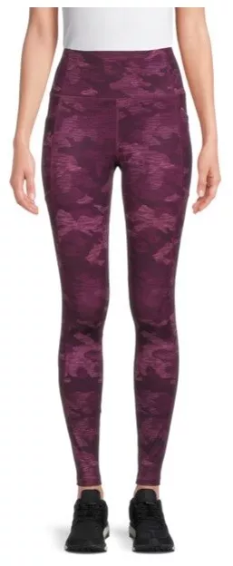 NEW♈Women's Printed Core Perf Leggings by AVIA size L~Wine/black camouflage