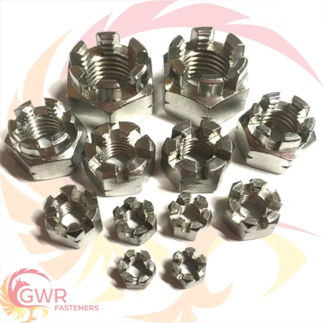 5mm 6mm 8mm 10mm 12mm 16mm CASTLE NUTS - A2 Stainless Steel Slotted Nut DIN 935