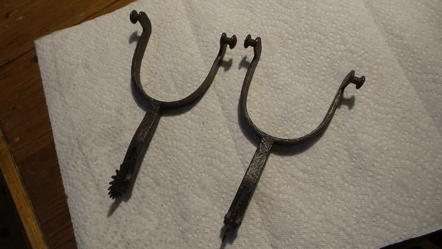 Vintage Antique Hand Forged Steel SPURS, Pat',Marked w/ Daisies,Flowers,Buermann