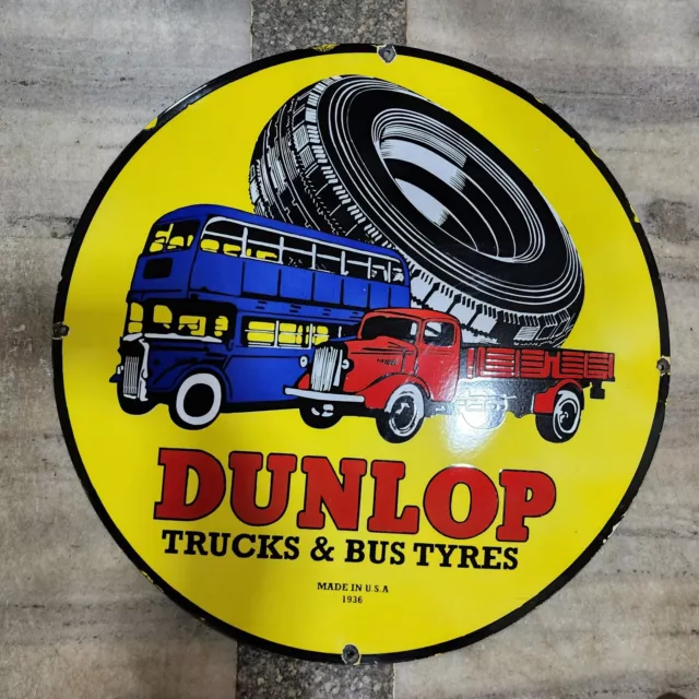 Dunlop Tyres Porcelain Enamel Sign 30 Inches Round