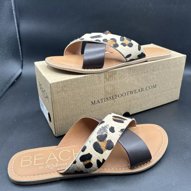 BEACH BY MATISSE Tan Leopard Pebble Sandals Summer Shoes Womens Size 7