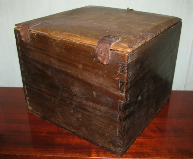 Antique primitive wooden wood box rustic dovetail Lithuania Europe 1800