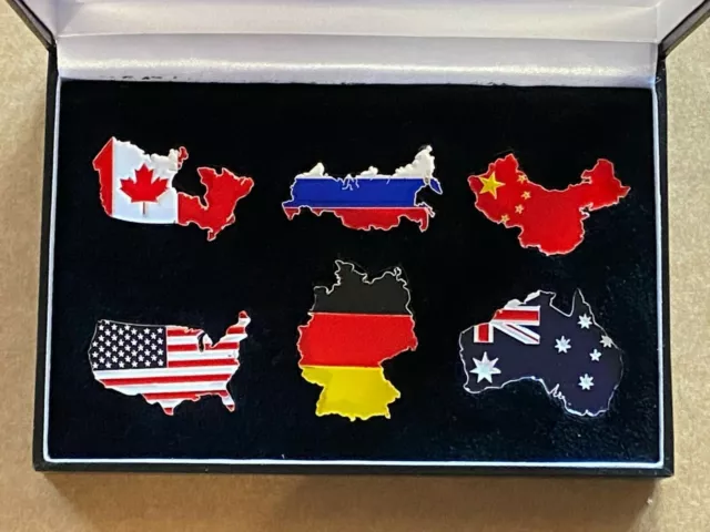 Somalia 2013 Australia Germany Canada China Russia USA enamelled Map Flag $ Coin
