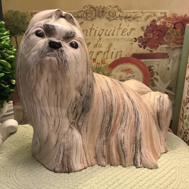 Large Yorkshire Terrier~Brown/Black/White~Ceramic~c 1976~12”L X 10”H~Realistic~