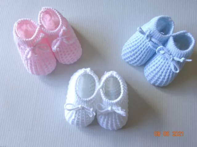 Baby Blue Pink White Cream Boy Girl Drawstring Knitted Bootee Knit Booties Socks