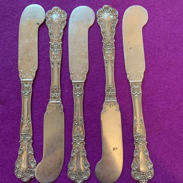 Sterling Silver Gorham Buttercup Butter Spreader Knife Flat Handle Set of 5