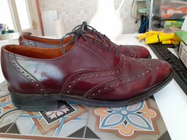 Scarpe Oxford Retro Oxblood Wingtip Brogues ""Lotus"" In Pelle Washington--Uk8,5