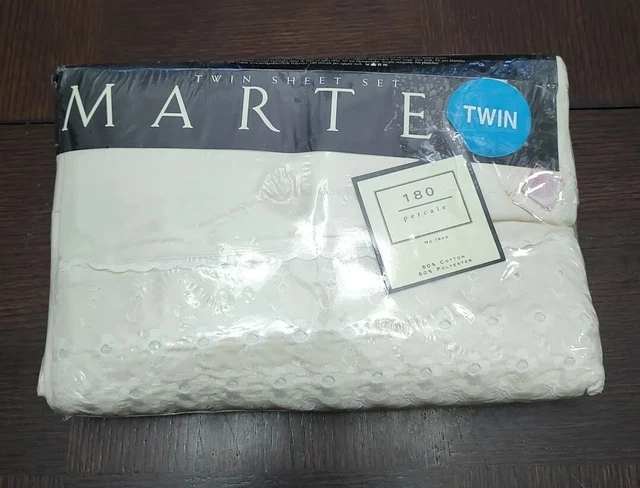 Juego de sábanas dobles Martex 180 quilates percal con 1 funda de almohada estándar en crudo