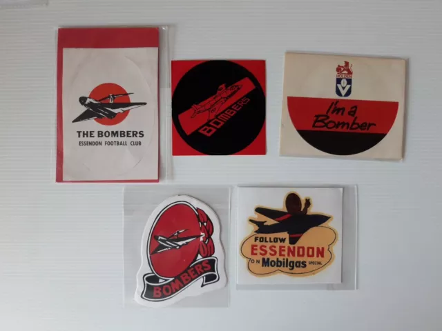 5 X Essendon Original Stickers.  Extremely Rare.  Hard To Find. Free Postage.
