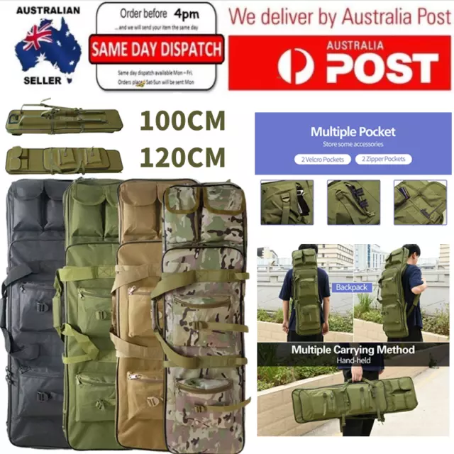 For Hunting Shooting Tactical Military Dual Gun Rifle Carry Case Backpack Bag AU