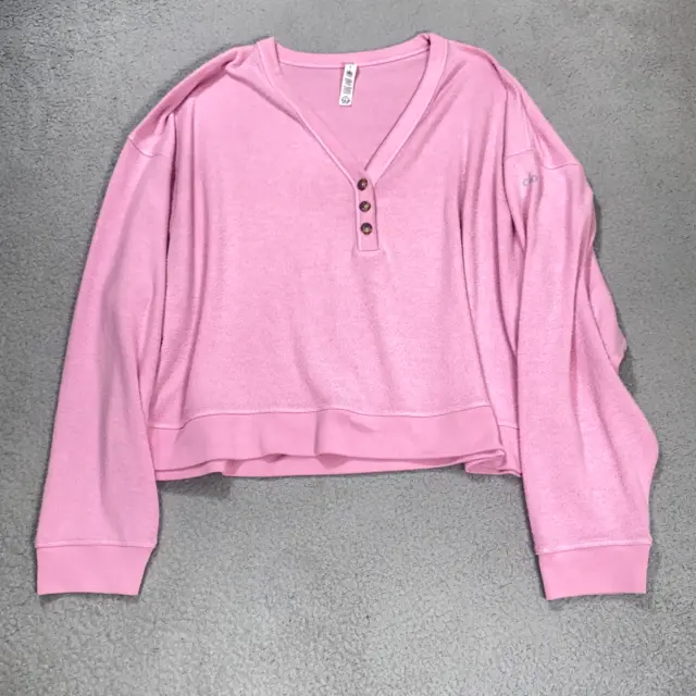 Alo Yoga Top Womens Large Pink sweatshirt pullover Alolux Soho Crop Henley