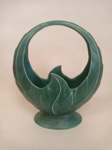 Large Beswick Vintage Basket Vase Art Deco Green Leaf Design 819