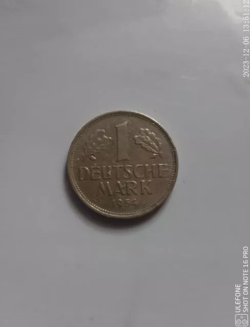 BRD 1 Deutsche Mark Sammlermünze, Prägejahr 1954,  G selten in Kapsel