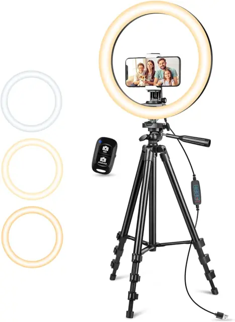 Upgraded 10” Ring Light with Stand and Phone Holder, Dimmable Led Phone Ringligh