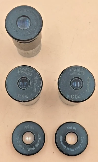 LOT OF CARL ZEISS EYEPIECES KPL & C 8X LENS MICROSCOPE PARTS (5p)