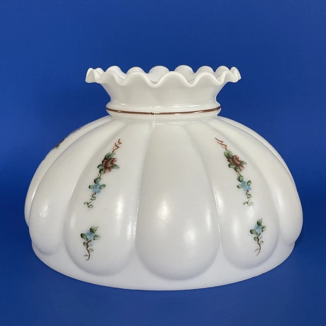 Vintage 10" Fitter White Satin Hurricane Oil Or Electric Glass Melon Lamp Shade