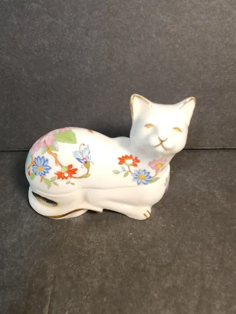 Aynsley Pembroke Bone China Cat Kitty Trinket Box England Flowers