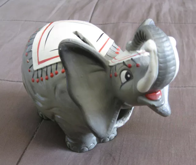 Vintage Circus Elephant Bobble Head Bank by Kenmar Japan  paper mache