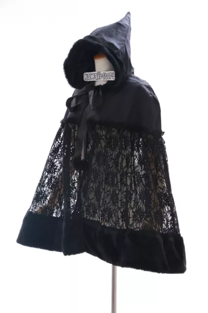 JL-612 Cape schwarz Spitze Lace Umhang Gewand Mittelalter Gothic Vampir Larp 2