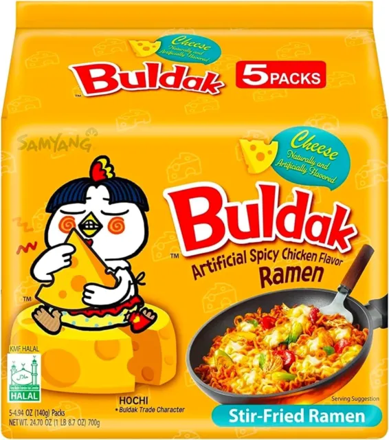 Samyang CHEESE Buldak Hot Chicken Spicy Ramen Noodles 140g Hot (Pack of 5) HALAL
