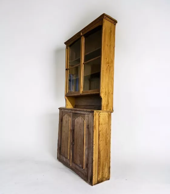 Antique Glazed Solid Pine Dresser Display China Kitchen Cabinet Bookcase 2