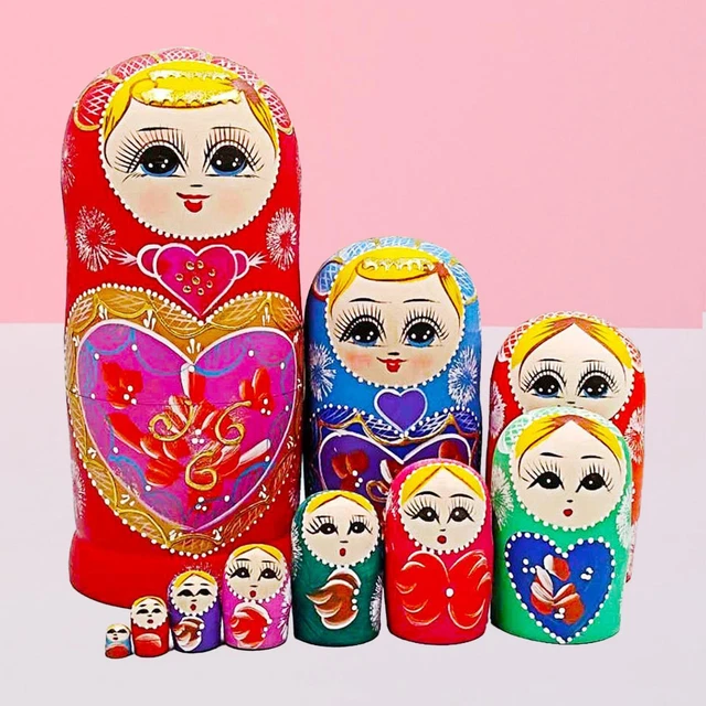 10 Pieces Matryoshka Children Toys Holiday Wooden Russian Nesting Doll Decor