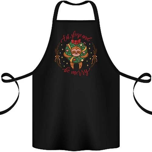 Sloth Eat Sleep & Be Merry Funny Christmas Cotton Apron 100% Organic