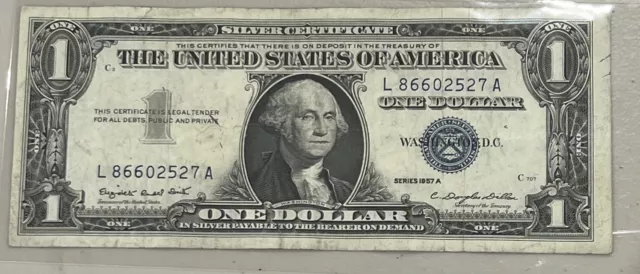 Series 1957 A Us $1 Note One Dollar Bill Blue Seal Silver Certificate