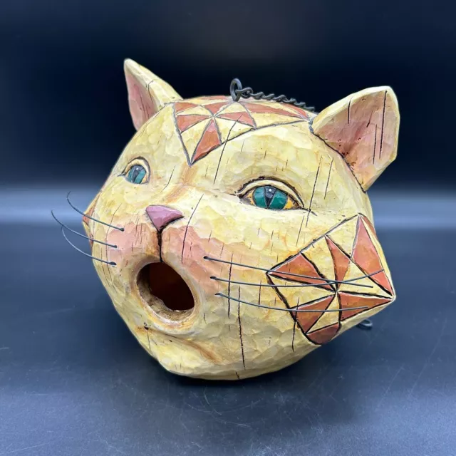 Jim Shore Tabby Cat Face Birdhouse 2004 bigotes colgantes limpieza Enesco