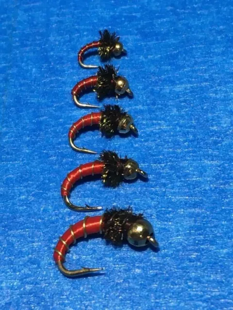 zebra midge red with gold bead and wire peacock herl collar sizes 12 14 16 18 20