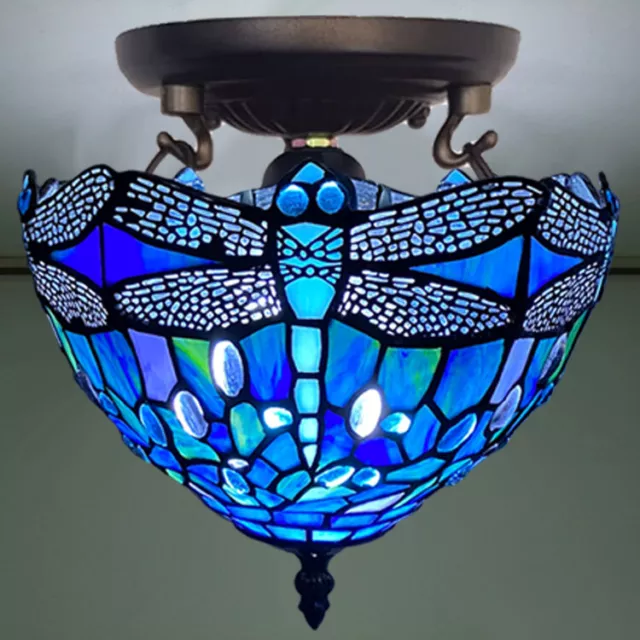 Tiffany style Lamps 10-12" Blue Stained Glass Handcrafted Art E27 Light Home UK