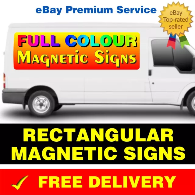 2xRECTANGULAR MAGNETIC VEHICLE SIGNS FOR CARS LORRIES VANS REMOVABLE FULL COLOUR