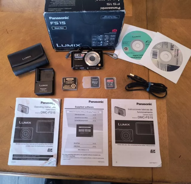 Panasonic LUMIX DMC-FS15 12.1MP Digital Camera - Black Tested Complete Manuals