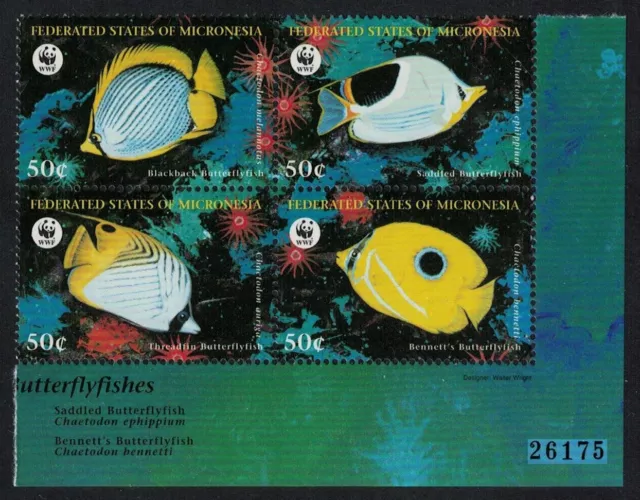 Micronesia WWF Butterflyfishes 4v Block of 4 Control Number 1997 MNH