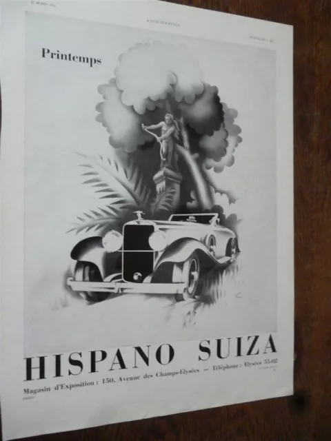 HISPANO SUIZA voiture par R. RAVO 41 + EVERSHARP + CARMINA pub ILLUSTRATION 1934