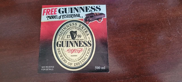 GUINNESS extra  stout BEER LABEL promotional add. IRELAND. BREWED IN LONDON.