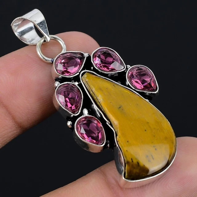 Natural Tiger Eye Gemstone Indian Jewelry 925 Sterling Silver Pendant For Women