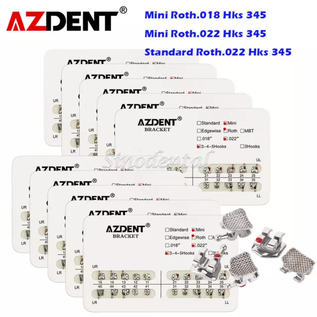 Dental Orthodontic Metal Brackets Mini/Standard Roth 018/022 Hooks 3-4-5 AZDENT