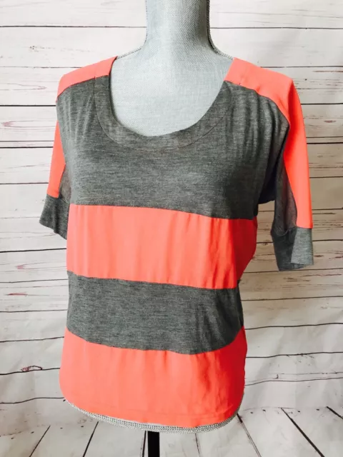 Nordstrom LUCCA COUTURE Sheer Pink Gray Striped T-shirt Blouse Top Size XS