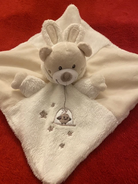 🇫🇷Doudou Plat Ours Déguisé En Lapin Blanc Écru Brodé Oiseau SIMBA TOYS NEUF 3