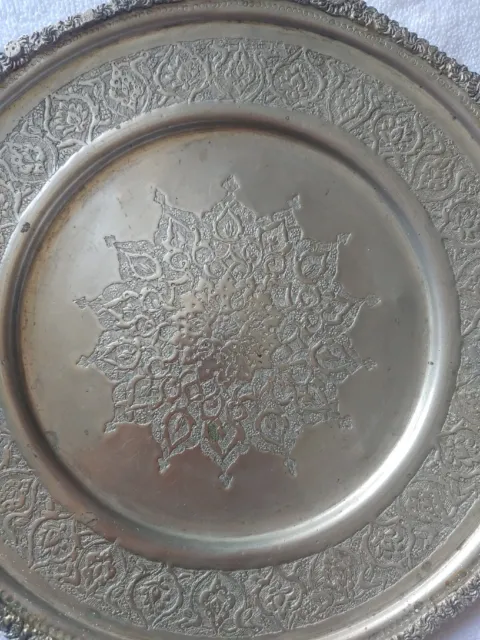 Antique Persian Silver Plate Tray Engraved Repousse