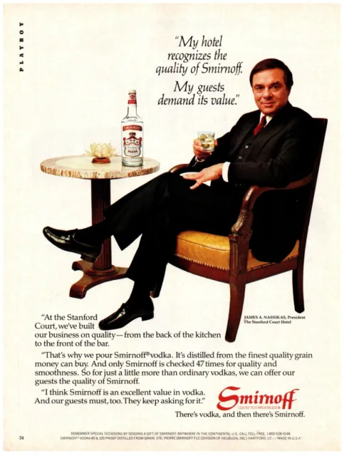 Smirnoff Stanford Court Hotel Quality Value VTG Print Advertisement 8x11" 1984