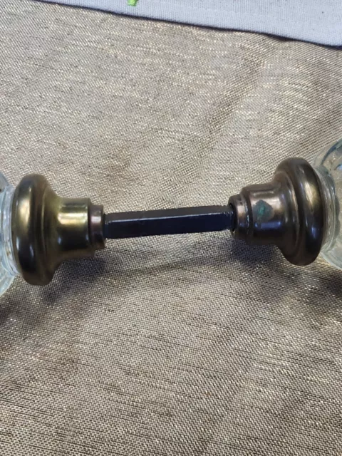 Set Antique Vintage 12 Point 2” Clear crystal Glass Door Knob w/ Spindle
