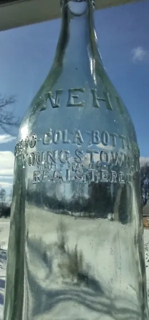 NEHI CHERO-COLA BOTTLING CO. YOUNGSTOWN O. 24oz Aqua Soda Bottle OH Ohio