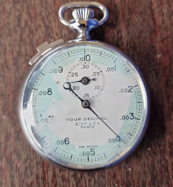 Chronomètre Suisse Vintage 100ème De Minute - Argenté, Mécanique, Années 1920-1949, Occasion Très Bon état
