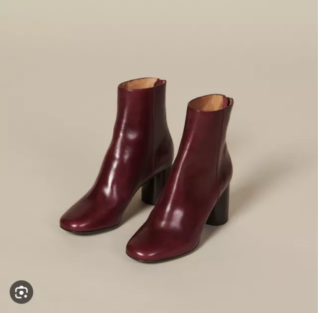 Sandro Paris Sacha Leather Ankle Boots in Bordeaux Size 40 (NEW)