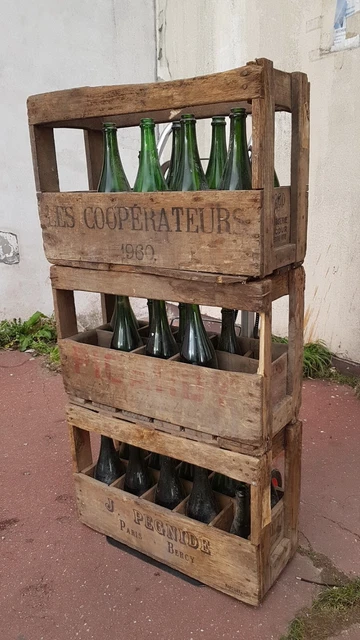 Caisse à Bouteilles Perrier Export Ancienne En Bois - Vintage Déco