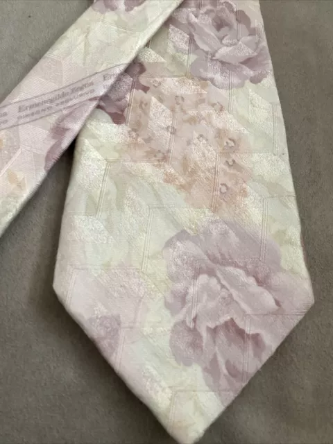 VINTAGE Pastel Ermenegildo Zegna Men's Light  Pink  Floral Silk Neck Tie $295