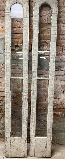 Pair Antique Single Pane Shabby 12x74 Entryway Sidelights Chic Old VINTAGE 8