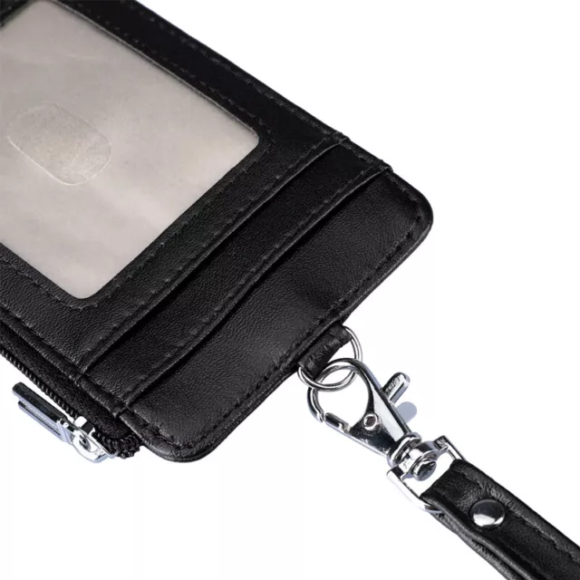 ID Badge Card Holder Pu Leather 5 Slots With Neck Strap Lanyard Necklace Black 8
